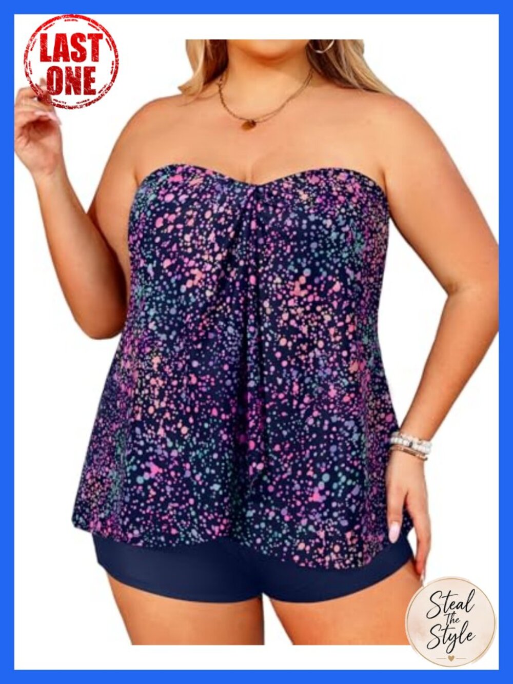 Plus Size Bandeau Tankini 2 Piece Halter Swimsuit with Shorts